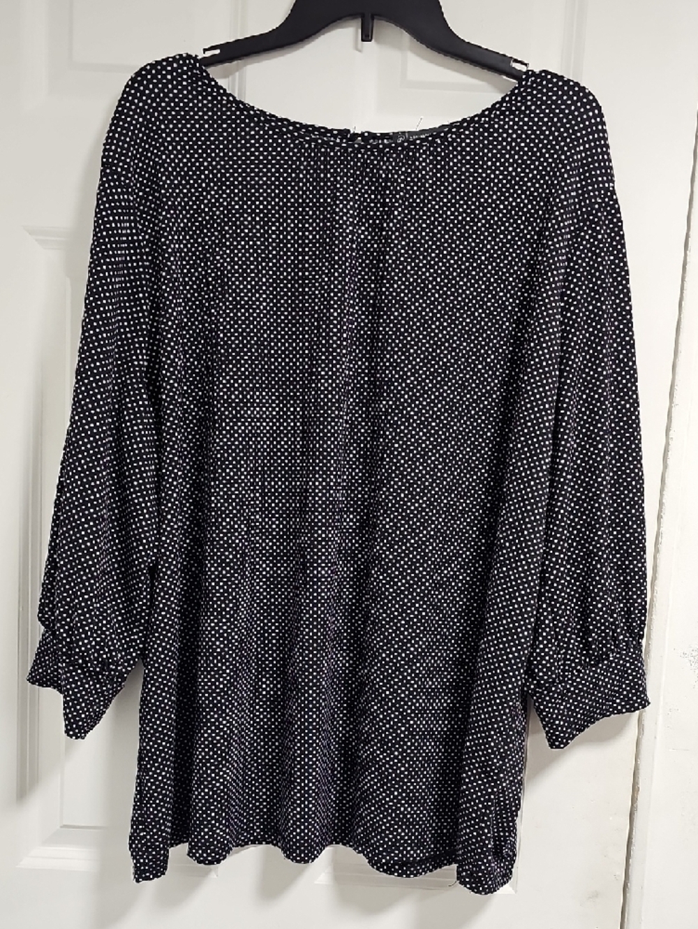 Adrianna Papell Black Polka Dot Peasant Blouse - Picture 2 of 7